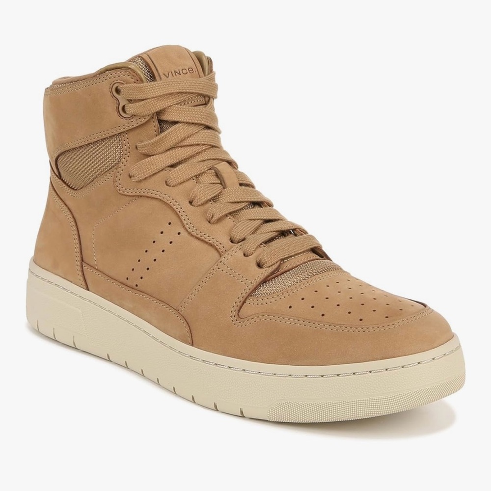 Vince Mens Mason High Top Sneakers Camel Tan Nubuck 7 M.New with box.R14